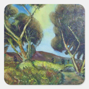 PINEWOOD IN DER TUSKANISCHEN LANDSCHAFT QUADRATISCHER AUFKLEBER