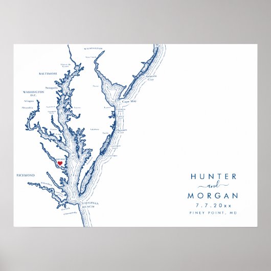Piney Point MD Wedding Modern Map Guestbook Poster (Vorne)
