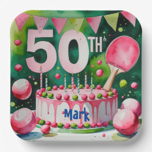 Ping Pong 50. Geburtstag mit Kuchen Pappteller