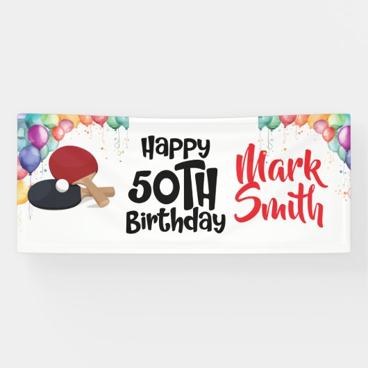 Ping Pong 50. Geburtstag mit Name Banner (Horizontal)
