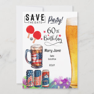 Ping Pong 60. Geburtstag mit Paddel und Bier Einladung