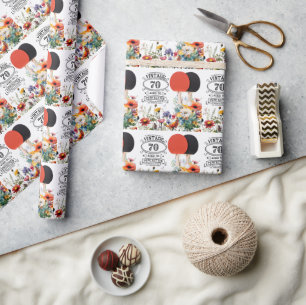 Ping Pong 70. Geburtstag mit Paddel und Blume Geschenkpapier