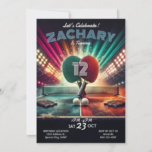 Ping Pong Birthday Einladung (Vorderseite)