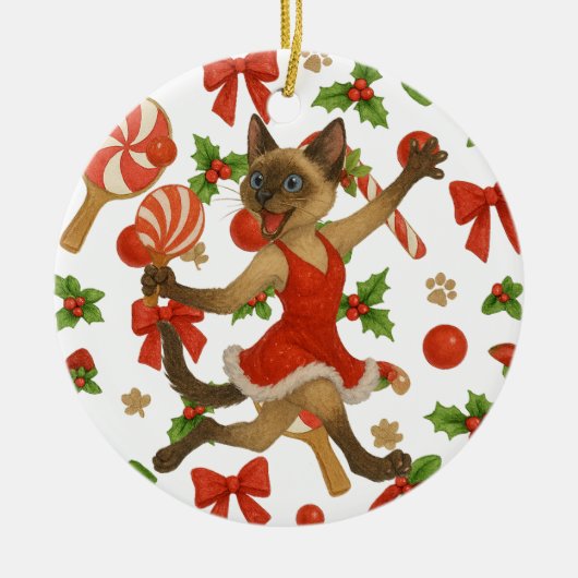 Ping Pong Christmas Themed for Siamese Cat lovers  Keramik Ornament (Vorne)