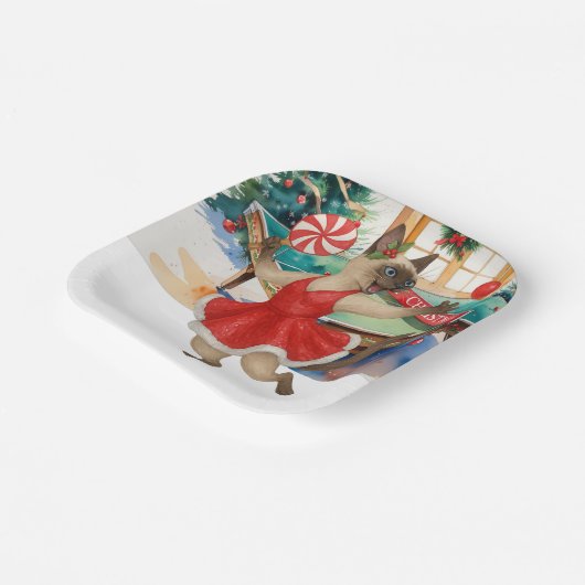 Ping Pong Christmas themed for Siamese Cat lovers Pappteller (Gewinkelt)