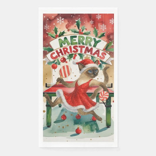 Ping Pong Christmas Themed for Siamese Cat Lovers Serviette (Vorderseite)