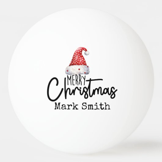 Ping Pong mit Weihnachtsmannmütze Frohe Weihnachte Tischtennisball (Vorderseite)