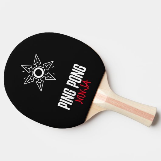 Ping Pong Ninja Moderner roter und weißer Text Tischtennis Schläger (Seitenansicht)