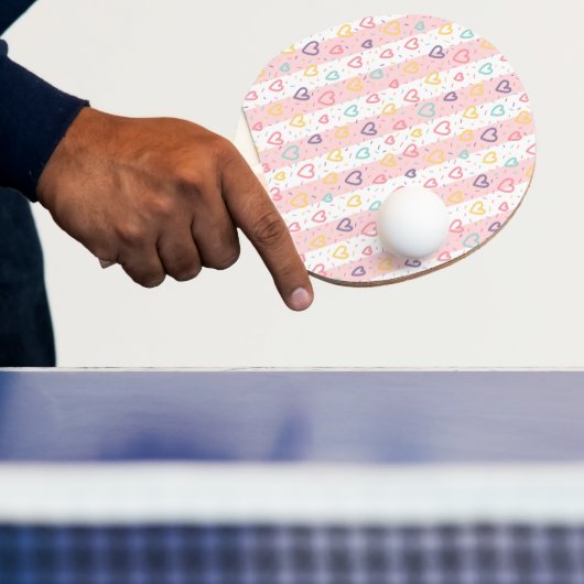 Ping Pong Paddle Pink & White Stripe Hearts Tischtennis Schläger (InSitu)