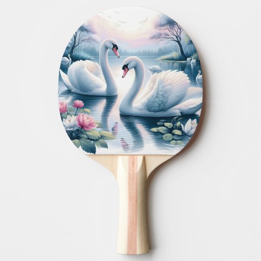 Ping Pong Paddle - Schwäne in einem ruhigen Lily P Tischtennis Schläger (Vorderseite)