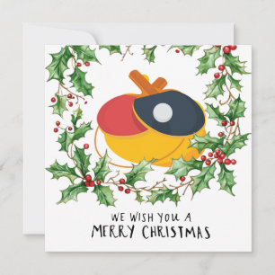 Ping Pong Paddle und Ball mit Weihnachtsrahmen Feiertagskarte