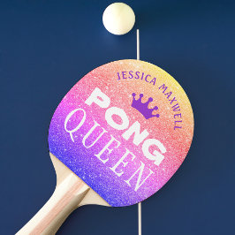 PING PONG QUEEN Personalisiert Multi Color Glitzer Tischtennis Schläger