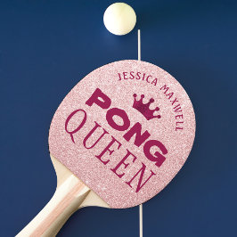 PING PONG QUEEN Personalisiert Pink Glitzer Tischtennis Schläger