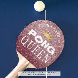 PING PONG QUEEN Personalisierte Rose Gold Glitzer Tischtennis Schläger