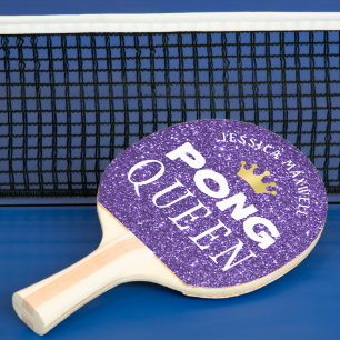 PING PONG QUEEN Personalisierter Lila Glitzer Tischtennis Schläger