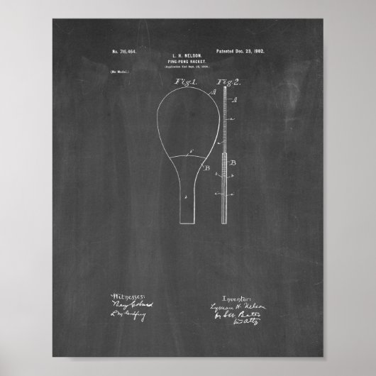 Ping-Pong-Racket-Patent - Chalkboard Poster (Vorne)