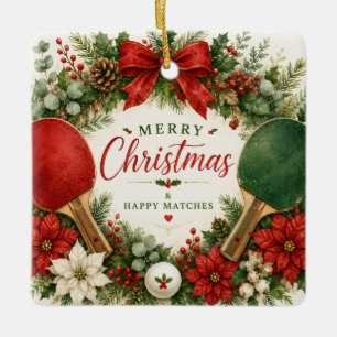 Ping-Pong-Schläger und Ball mit Weihnachtsthema Keramikornament