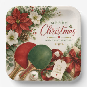 Ping-Pong-Schläger und Ball mit Weihnachtsthema Pappteller