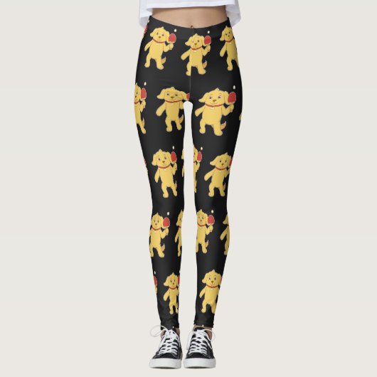 Ping Pong Tischtennis auf schwarz für weibliche Sp Leggings (Vorderseite)