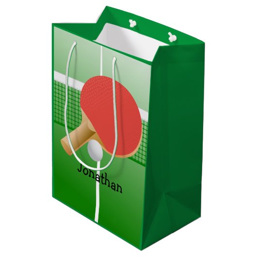 Ping Pong Tischtennis Design Mittlere Geschenktüte (Rückseite Schrägansicht)