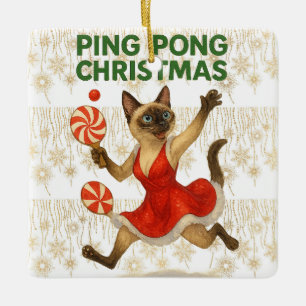 Ping Pong Weihnachtsmotiv für Siamkatzenliebhaber  Keramikornament
