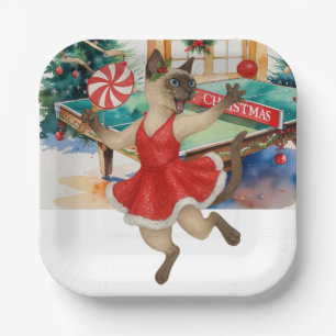 Ping-Pong-Weihnachtsmotiv für Siamkatzenliebhaber Pappteller