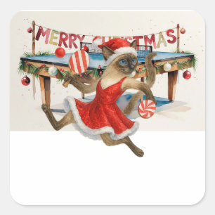 Ping Pong Weihnachtsmotiv für Siamkatzenliebhaber Quadratischer Aufkleber