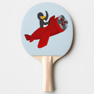 Pingpongpaddel mit flatterndem Pinguin Cartoon Tischtennis Schläger