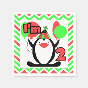 Pinguin-2. Geburtstags-Papierservietten Serviette