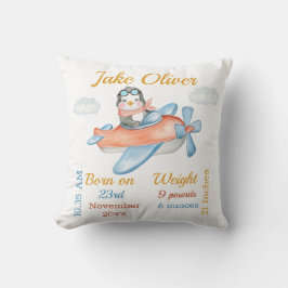 Pinguin Airplane Blue Baby Boy Stats Kissen