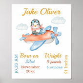 Pinguin Airplane Blue Baby Boy Stats Poster (Vorne)