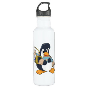 Pinguin als Angler mit Fisch Edelstahlflasche