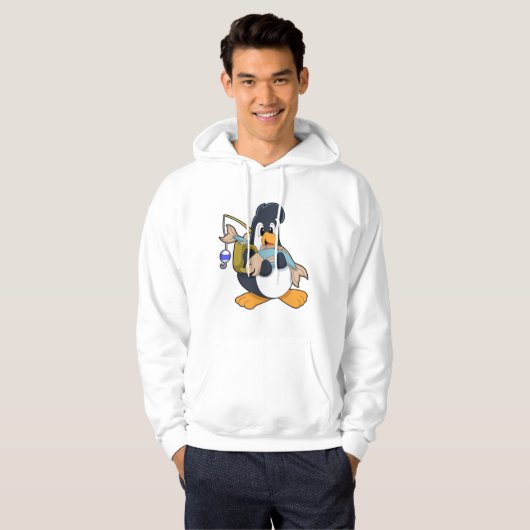 Pinguin als Angler mit Fisch Hoodie (Vorne ganz)
