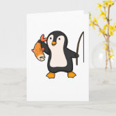 Pinguin als Angler mit Fisch Karte (Gelbe Blume)