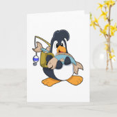 Pinguin als Angler mit Fisch Karte (Gelbe Blume)