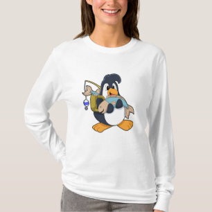 Pinguin als Angler mit Fisch T-Shirt