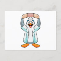 Pinguin als Arzt mit Plakat