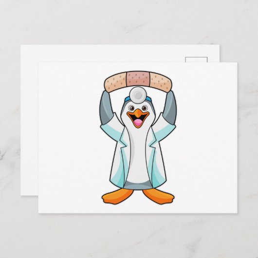 Pinguin als Arzt mit Plakat Postkarte (Vorne/Hinten)