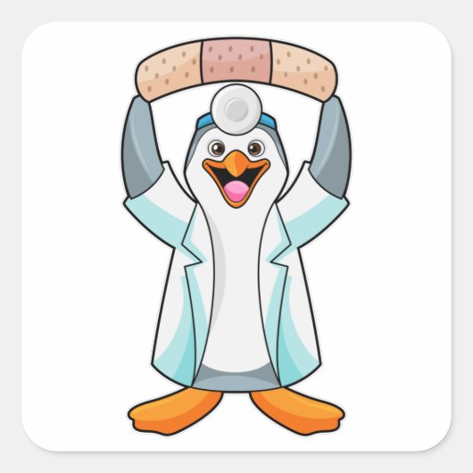 Pinguin als Arzt mit Plakat Quadratischer Aufkleber (Vorderseite)
