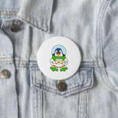 Pinguin als Astronaut mit Kostüm Button (Beispiel)