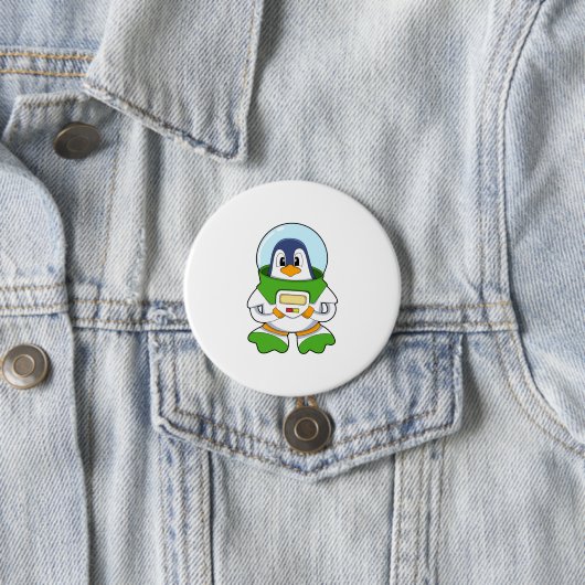 Pinguin als Astronaut mit Kostüm Button (Beispiel)