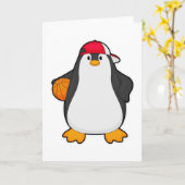 Pinguin als Basketballspieler mit Basketball Karte (Gelbe Blume)
