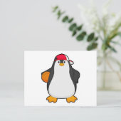 Pinguin als Basketballspieler mit Basketball Postkarte (Stehend Vorderseite)