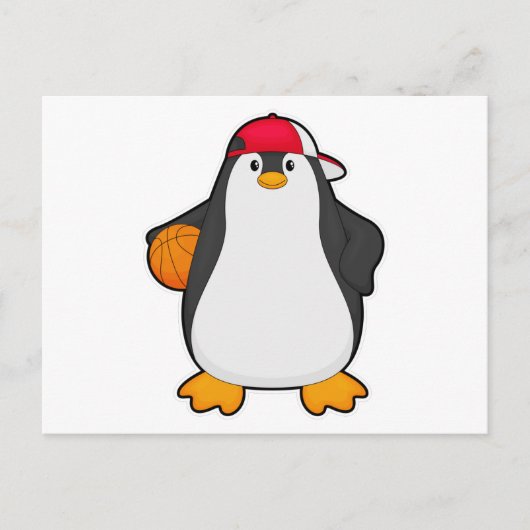 Pinguin als Basketballspieler mit Basketball Postkarte (Vorderseite)