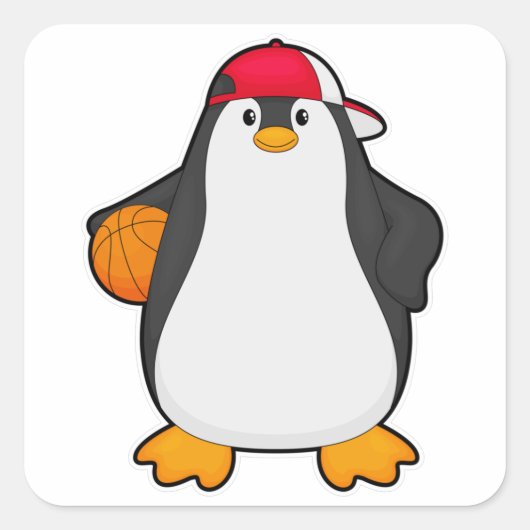 Pinguin als Basketballspieler mit Basketball Quadratischer Aufkleber (Vorderseite)