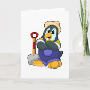Pinguin als Bauer mit Schaufel Karte