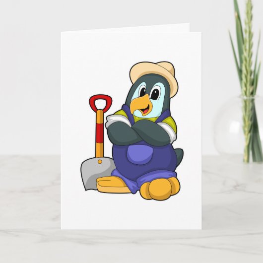 Pinguin als Bauer mit Shovel Karte (Vorderseite)