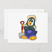 Pinguin als Bauer mit Shovel Postkarte (Vorne/Hinten)