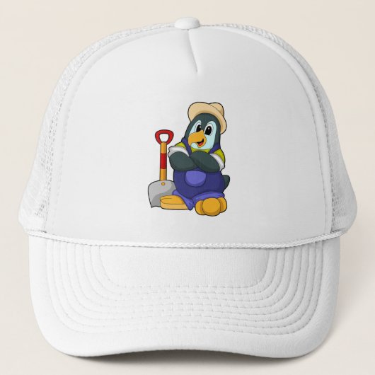 Pinguin als Bauer mit Shovel Truckerkappe (Vorderseite)