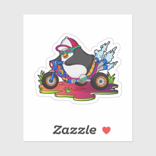 Pinguin als Biker mit Motorrad Aufkleber (Blatt)